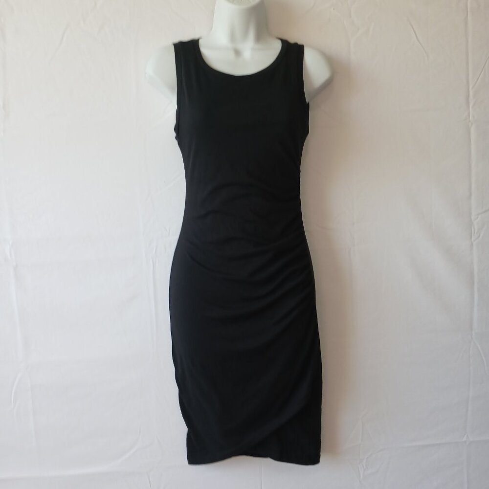 Leith dress black scoop neck ruching midi sz xs sleeveless work travel party